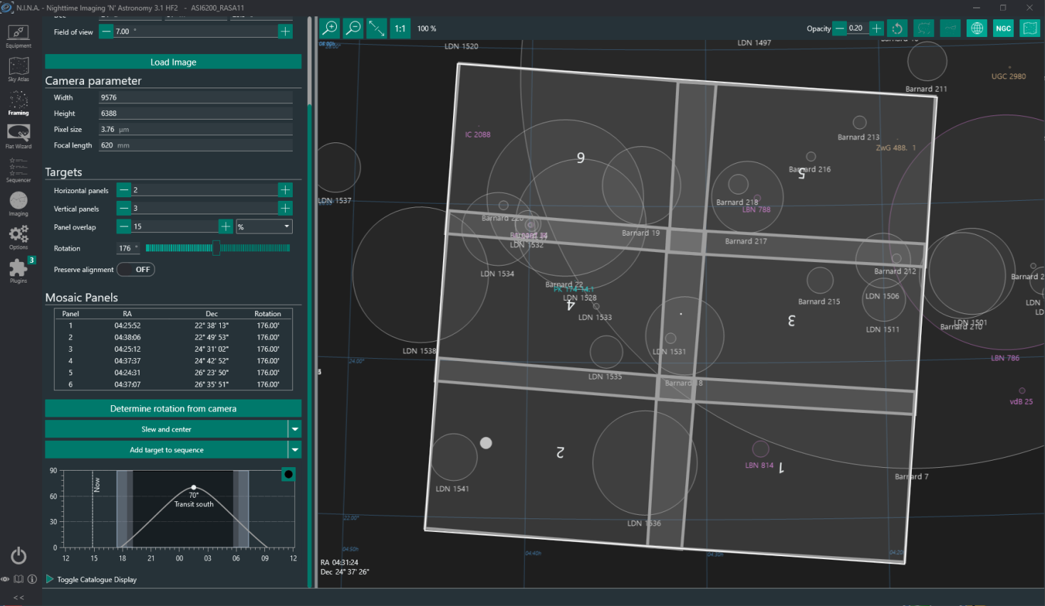 Six-tile mosaic planned in NINA Framing module.