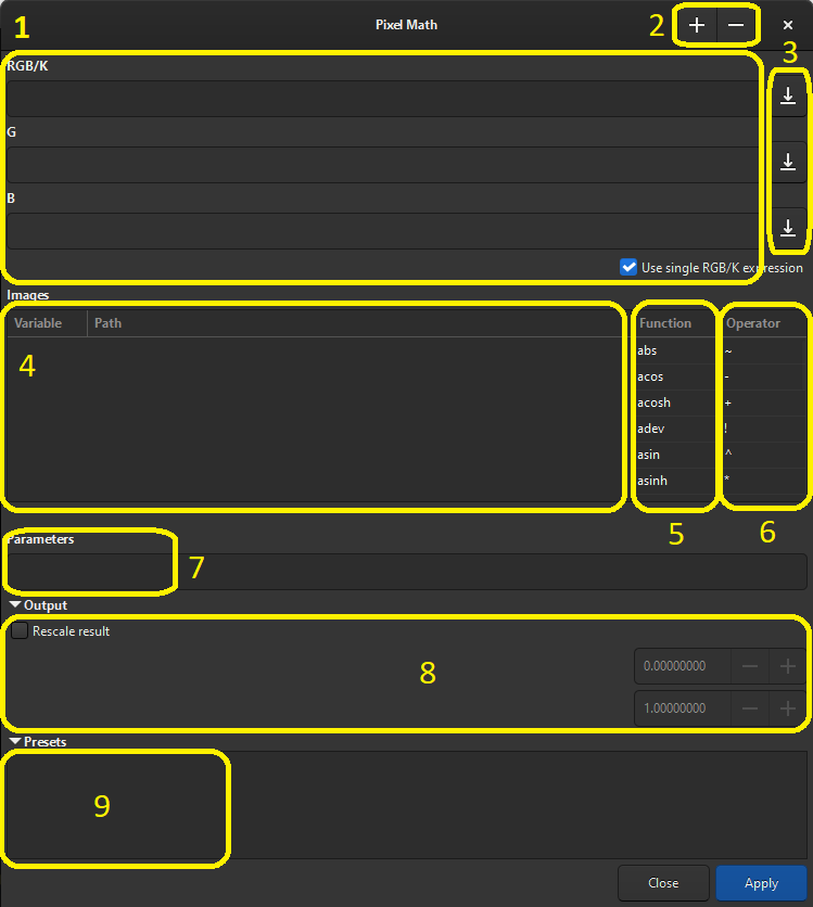 Vue de l’interface PixelMath