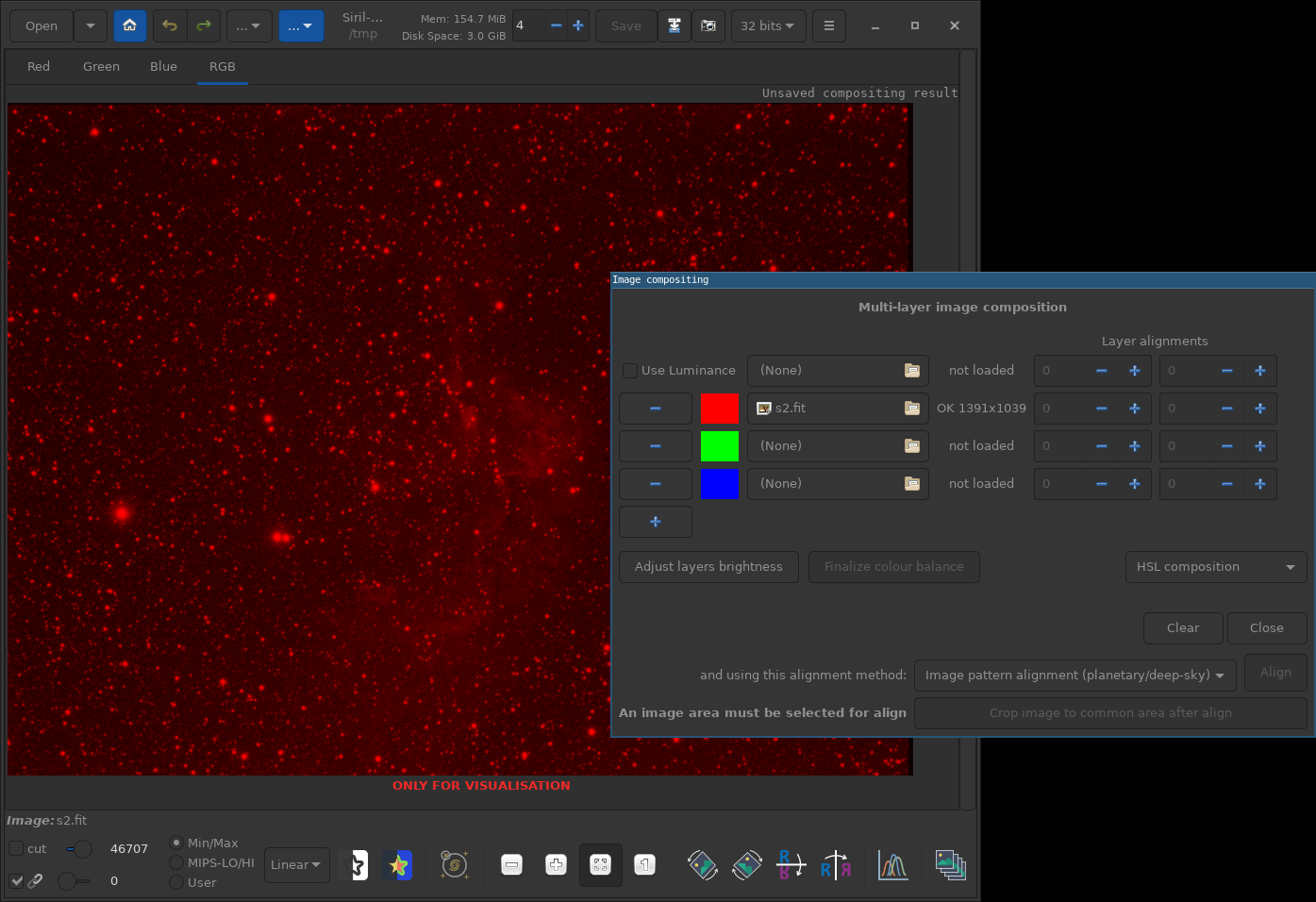 The RGB composition tool with the first image loaded