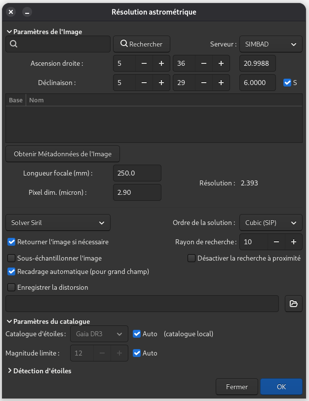 Outil de résolution astrométrique de Siril