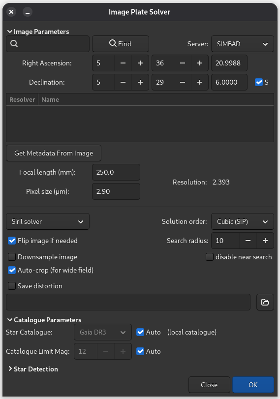 Siril’s astrometric solution tool