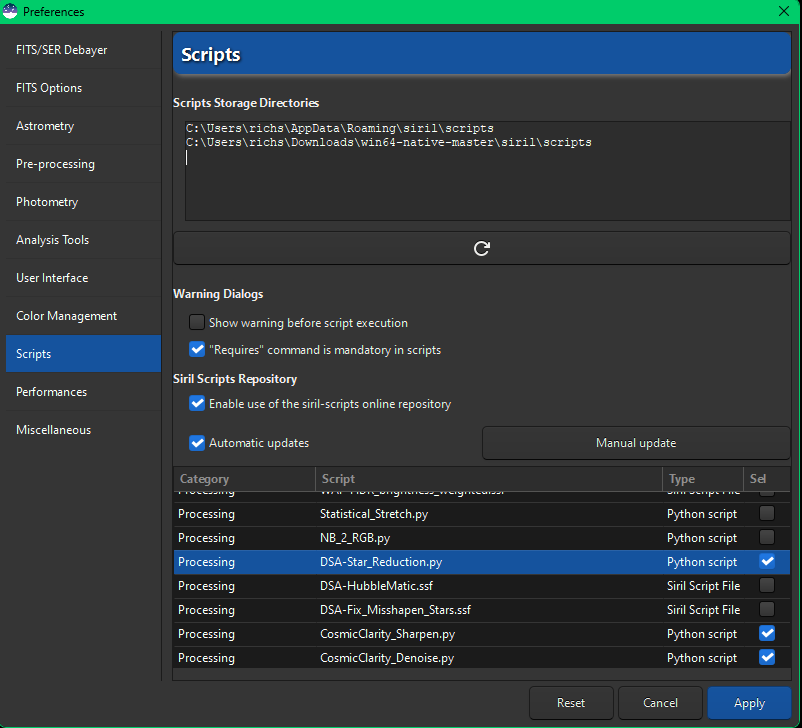 Get Scripts dialog box.